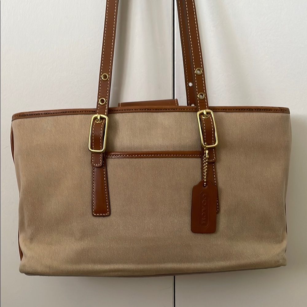 Vintage Coach Beige and Brown Women's Tote Bag.  Back of bag two-toned